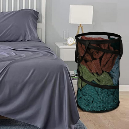Panier à linge pliable durable – sac de rangement en maille avec cadre, organisateur pratique pour tri du linge, salle de bain ou buanderie