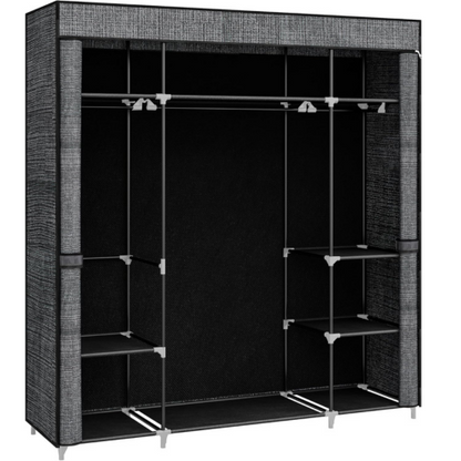 Armoire portable en tissu non tissé – 162 x 43 x 175 cm, 3 porte-vêtements avec housse zippée, couleur noire, pour chambre à coucher